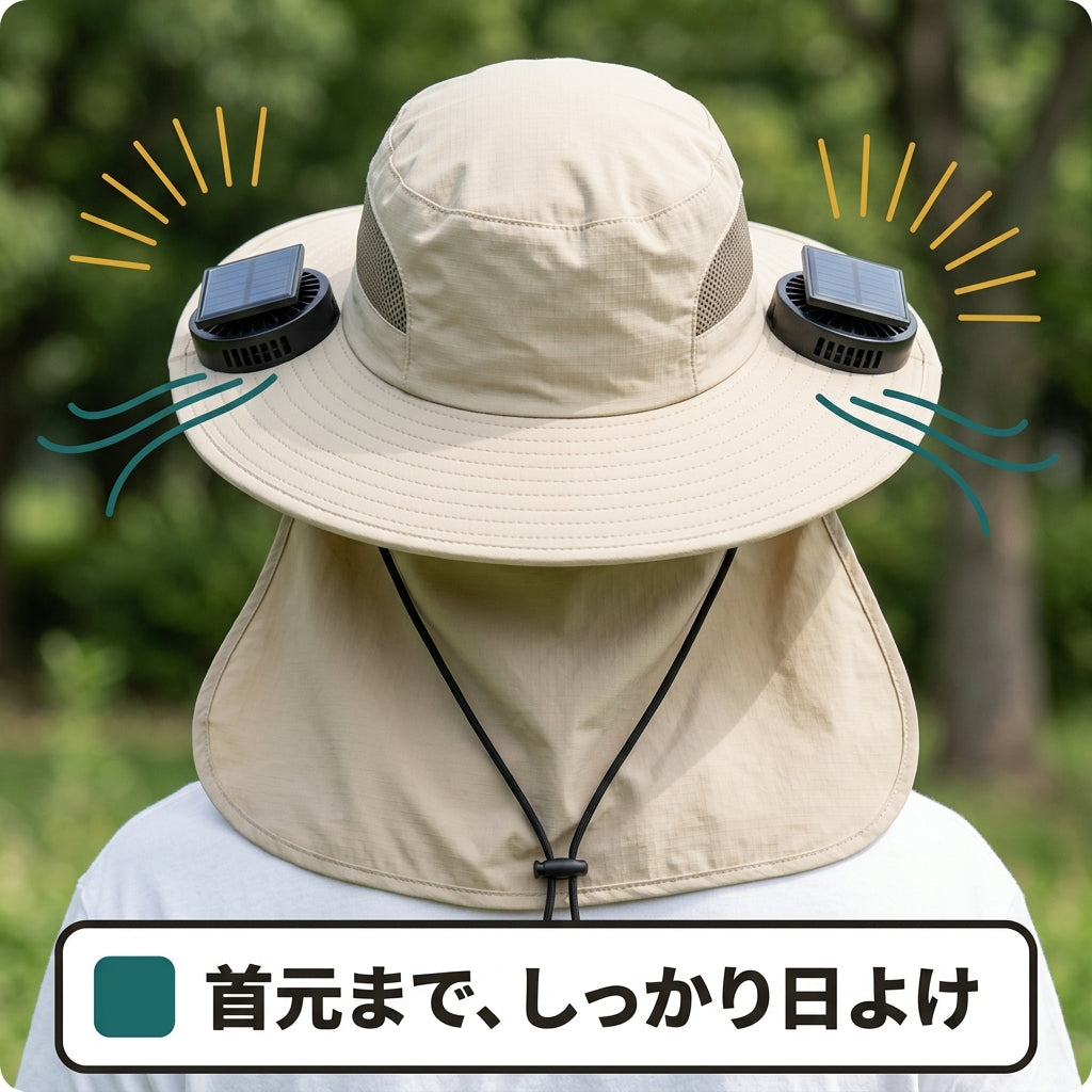 ソラかぜハット™｜ソーラー充電ファン内蔵 ワイドつば日よけハット（ファン着脱式）