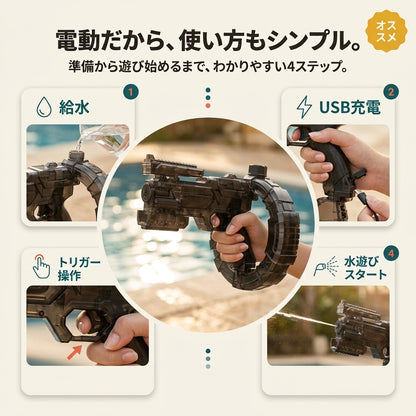 なつしぶき™ 電動ウォーターガン｜USB充電式・給水タンク付き